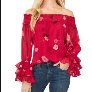 CeCe Floral Off-Shoulder Pink Blouse